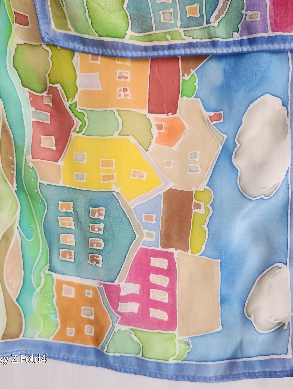 Colorful Village Print Silk Scarf - Long Rectangular - Picture 7 of 9